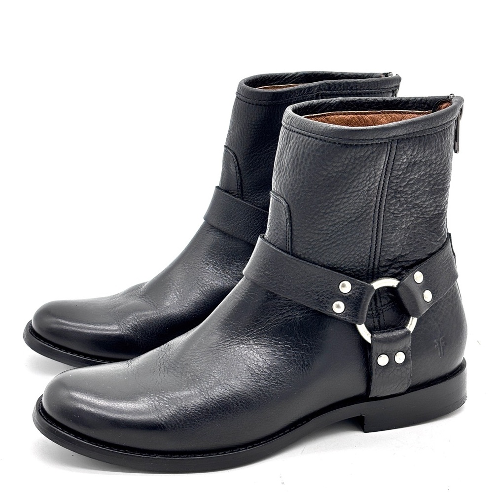 Frye Phillip Harness Short Black Leather Ankle boots - Picture 2 of 6